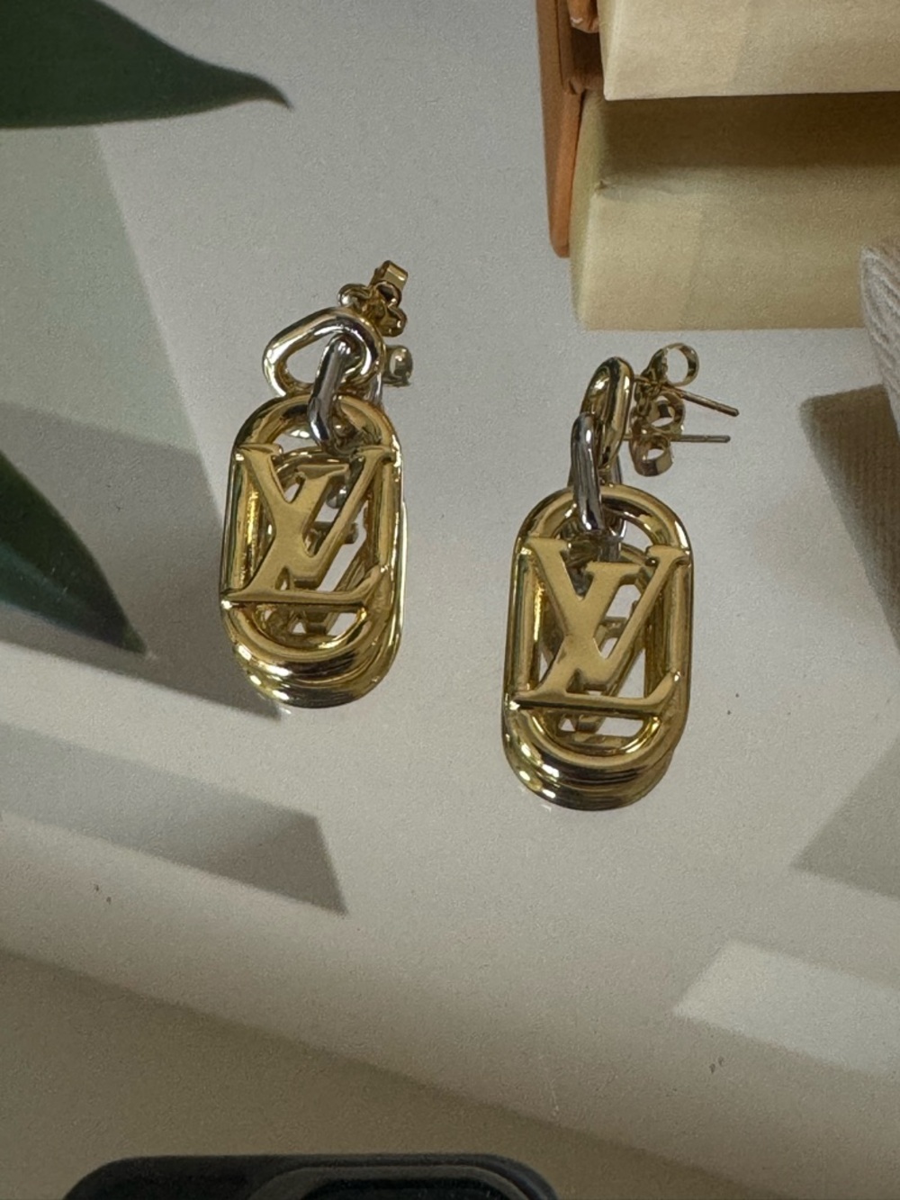Gold Logo Drop Earrings - Designer Style Louis Vuitton